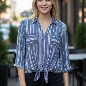 Crown & Ivy Blue Striped Button Down Shirt
